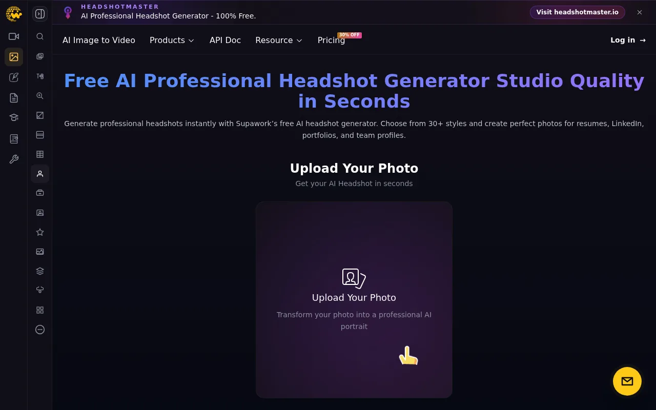 Náhled nástroje 100% Free AI Headshot Generator | Supawork AI (no sign-up)