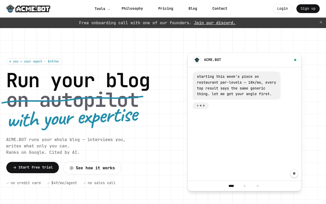 Náhled nástroje ACME.BOT - AI SEO Writer + AI Diagram Generator