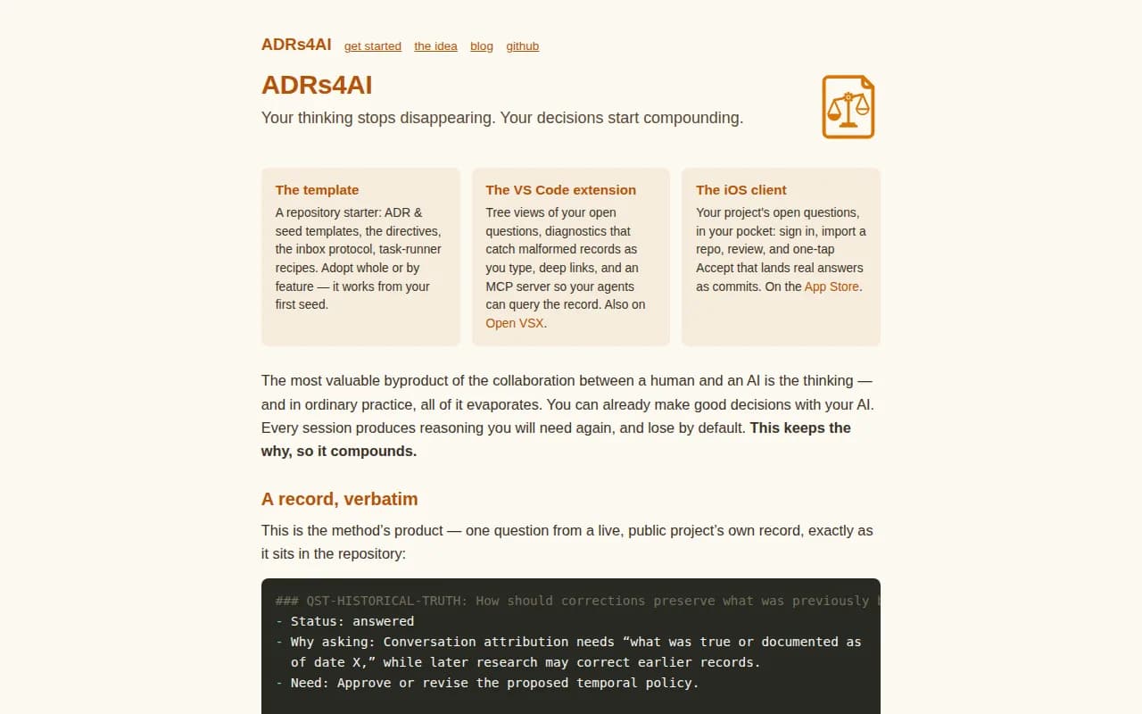 Náhled nástroje ADRs for AI