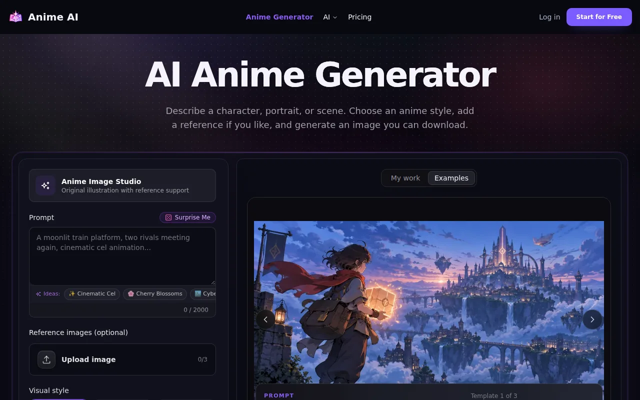 Náhled nástroje AI Anime Generator