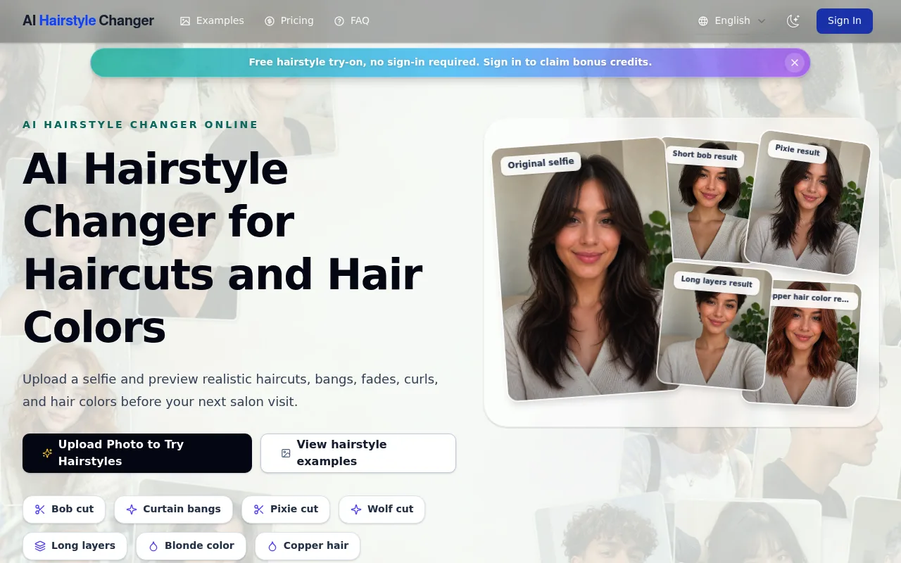 Náhled nástroje AI Hairstyle Changer