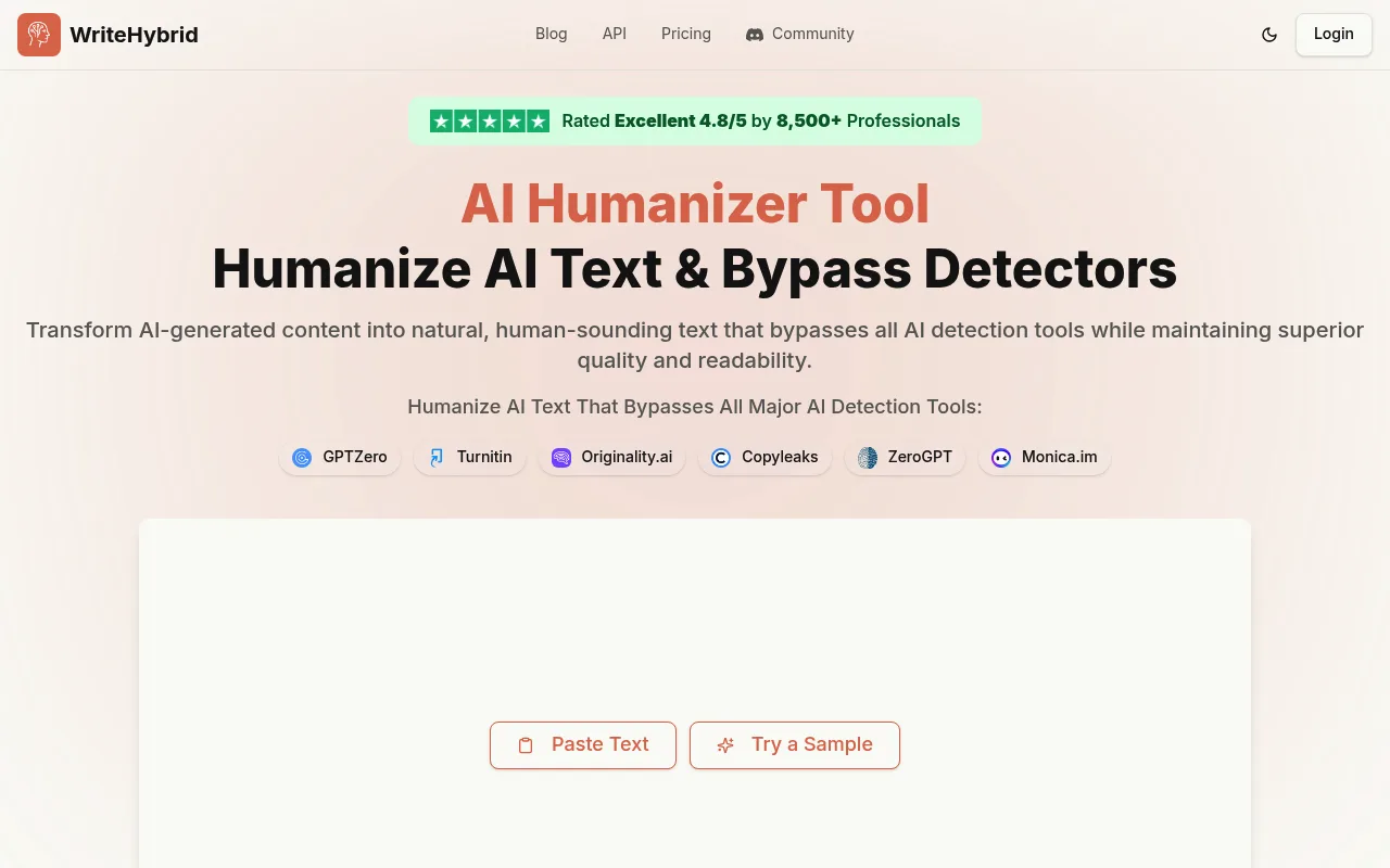 Náhled nástroje AI Humanizer by WriteHybrid