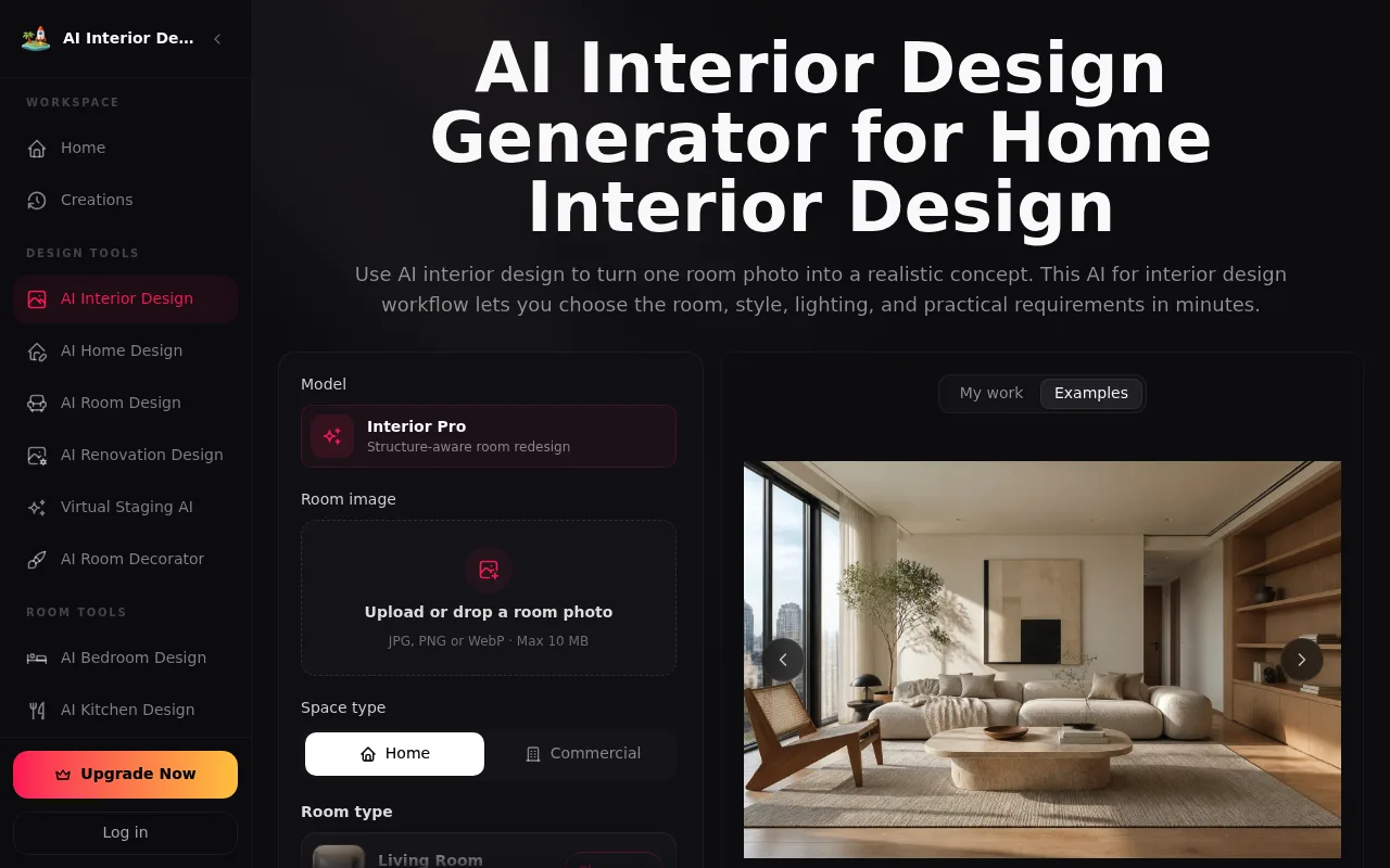Náhled nástroje AI Interior Design