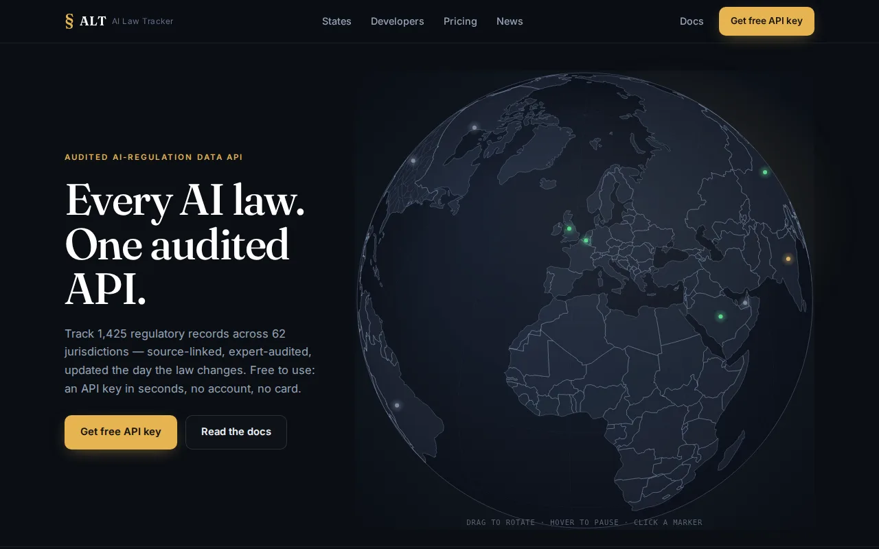 Náhled nástroje AI Law Tracker