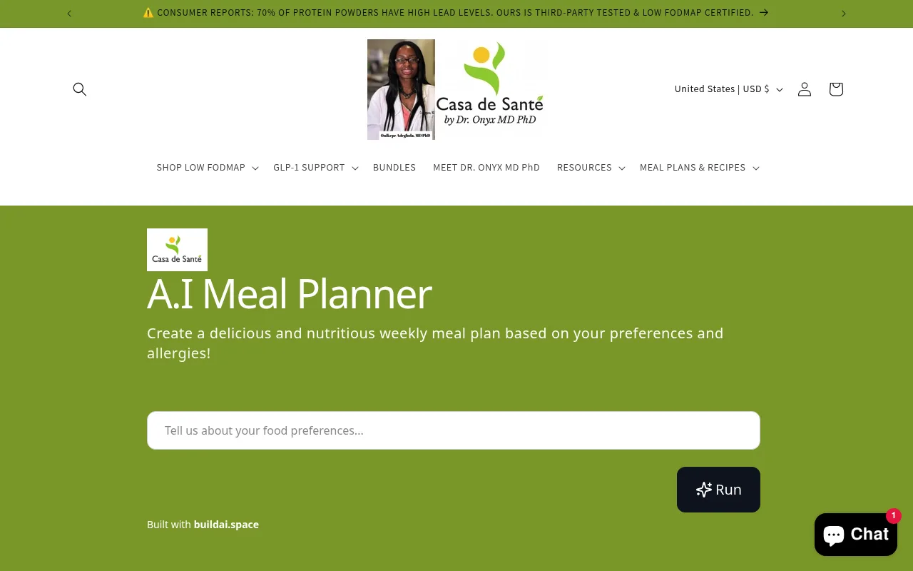 Náhled nástroje AI Meal Planner