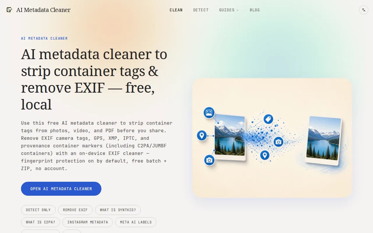 Náhled nástroje AI Metadata Cleaner