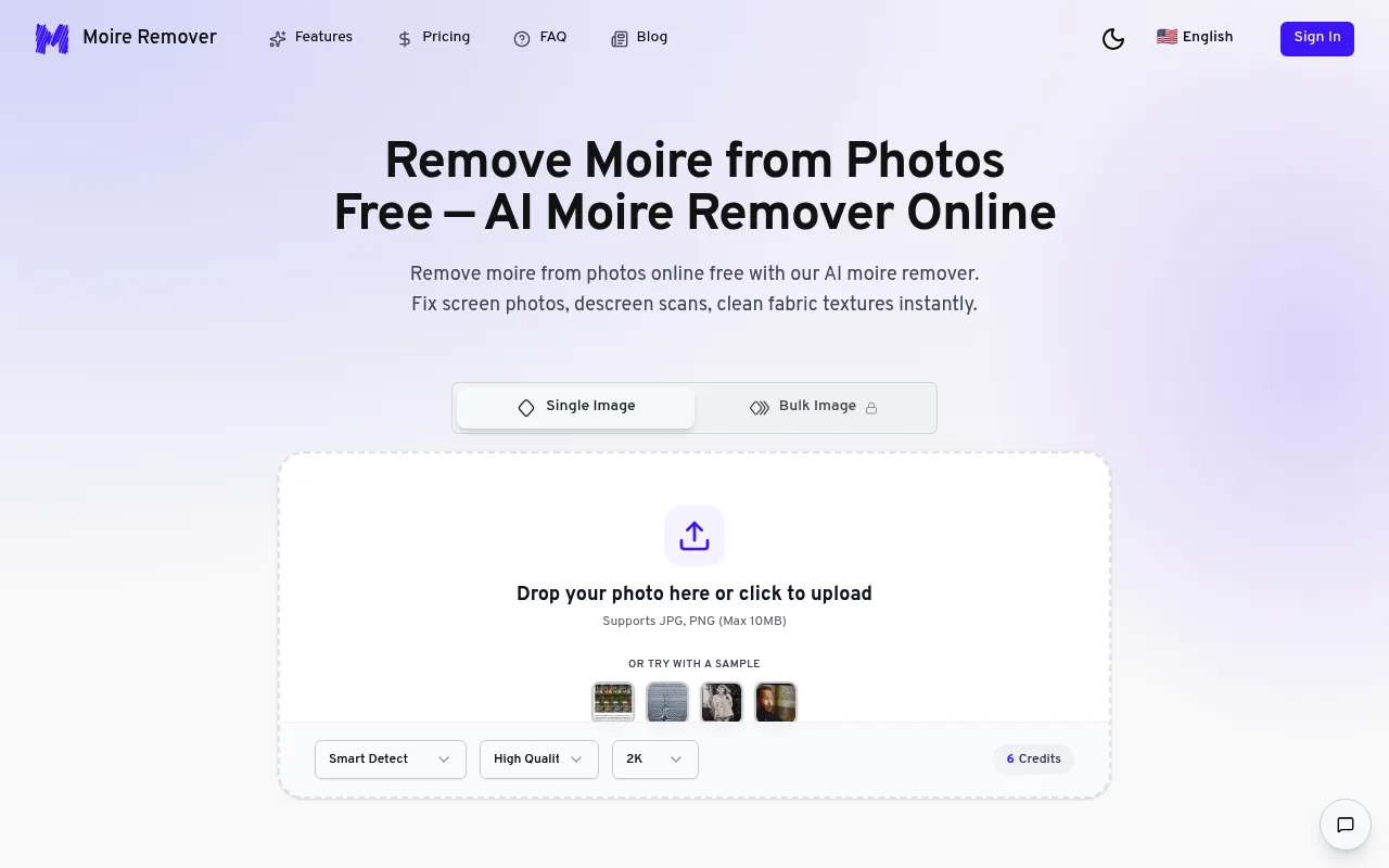 Náhled nástroje AI Moire Remover
