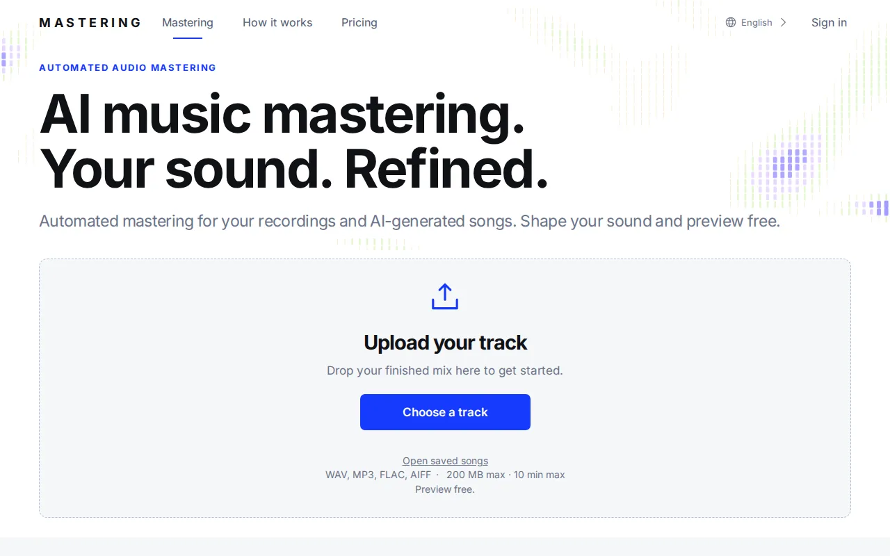 Náhled nástroje AI Music Mastering