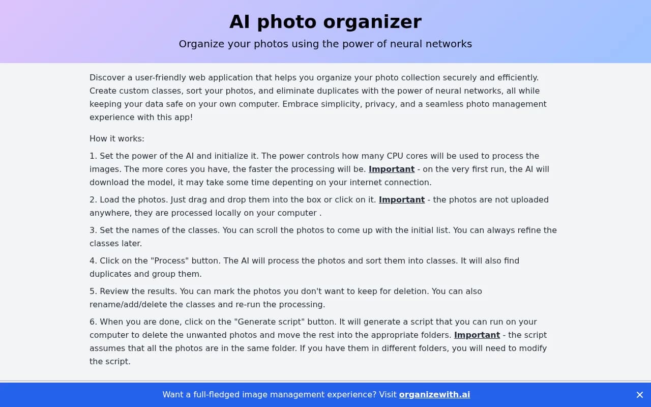 Náhled nástroje AI photo sorter