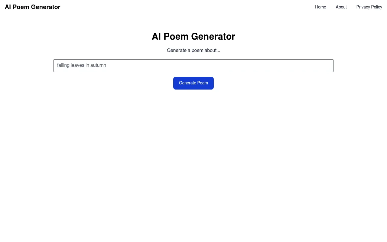 Náhled nástroje AI Poem Generator
