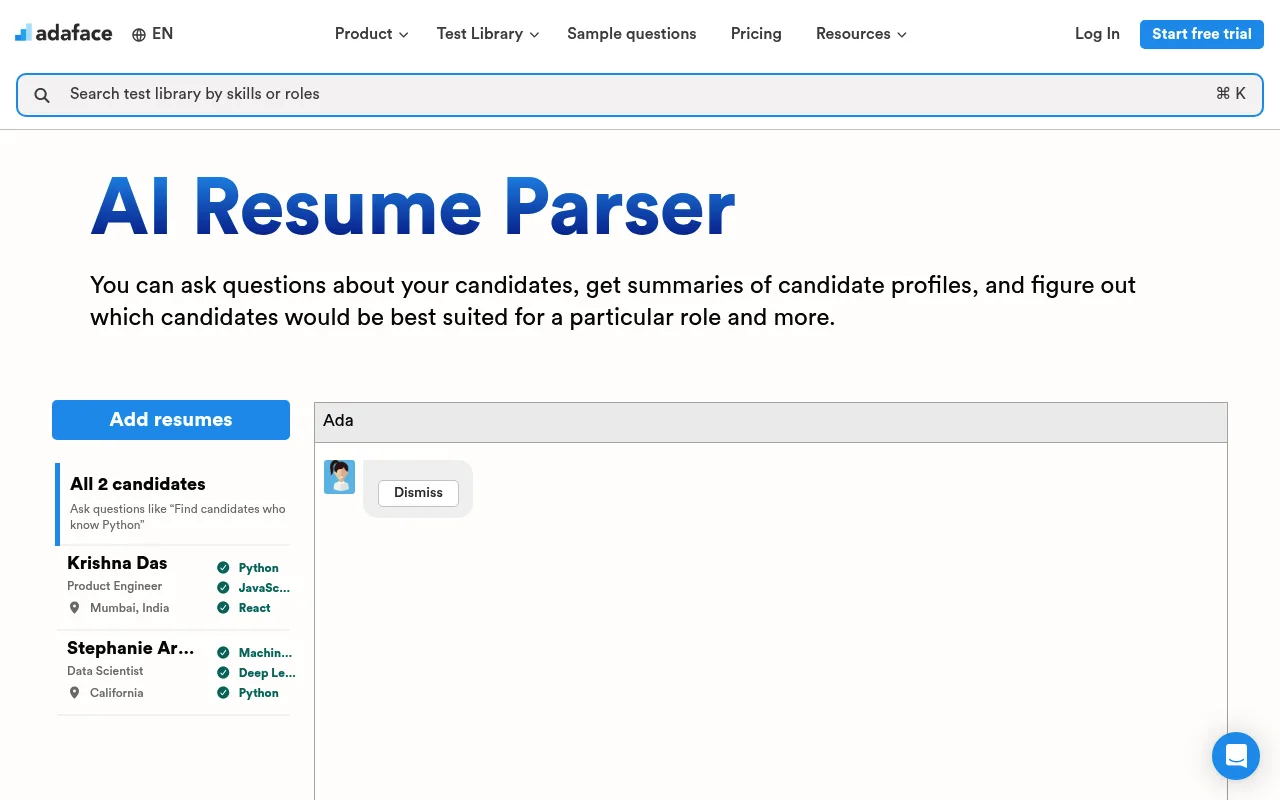 Náhled nástroje AI Resume Parser
