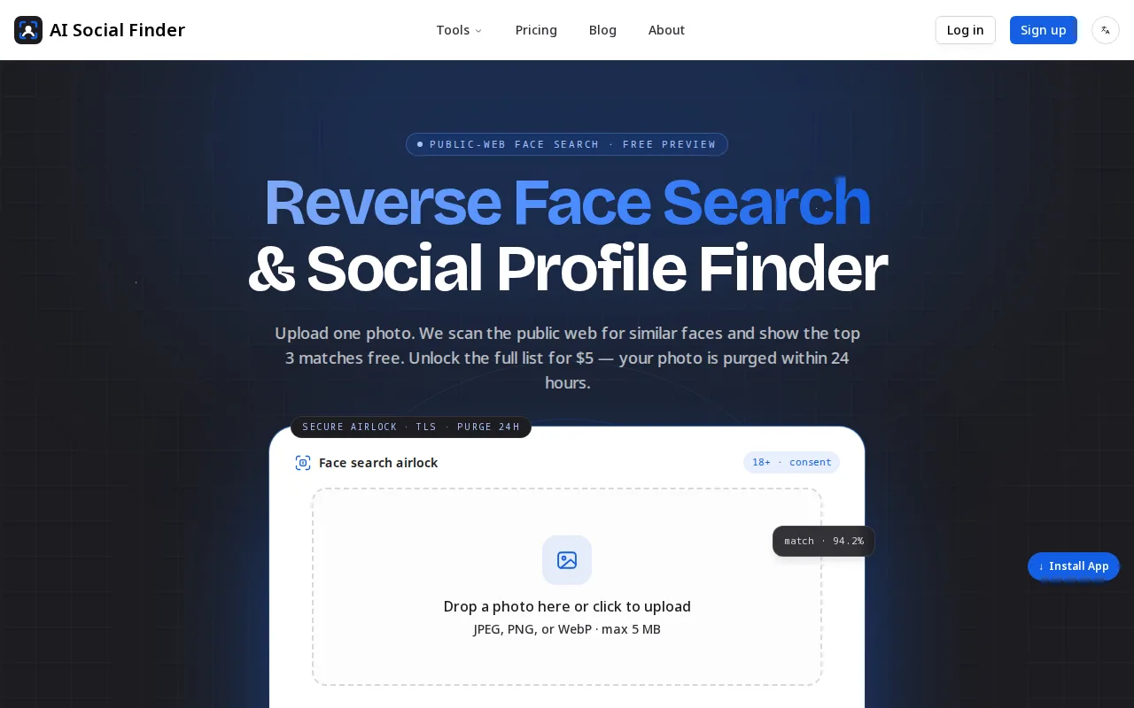 Náhled nástroje AI Social Finder