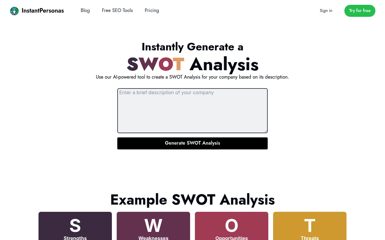 Náhled nástroje AI SWOT Analysis