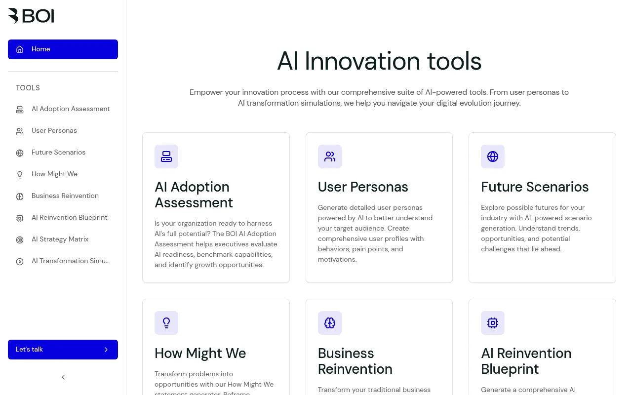 Náhled nástroje AI Toolbox for innovators