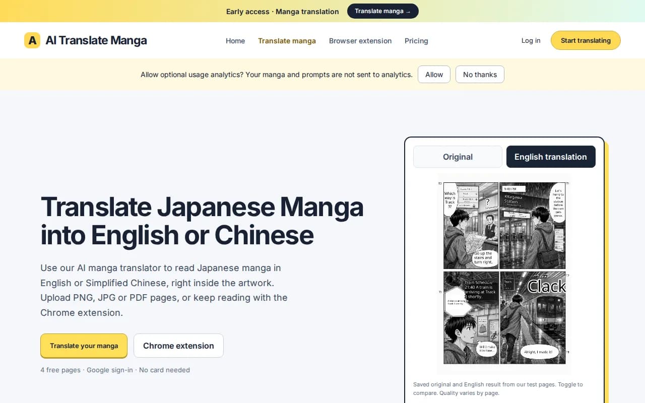 Náhled nástroje AI Translate Manga