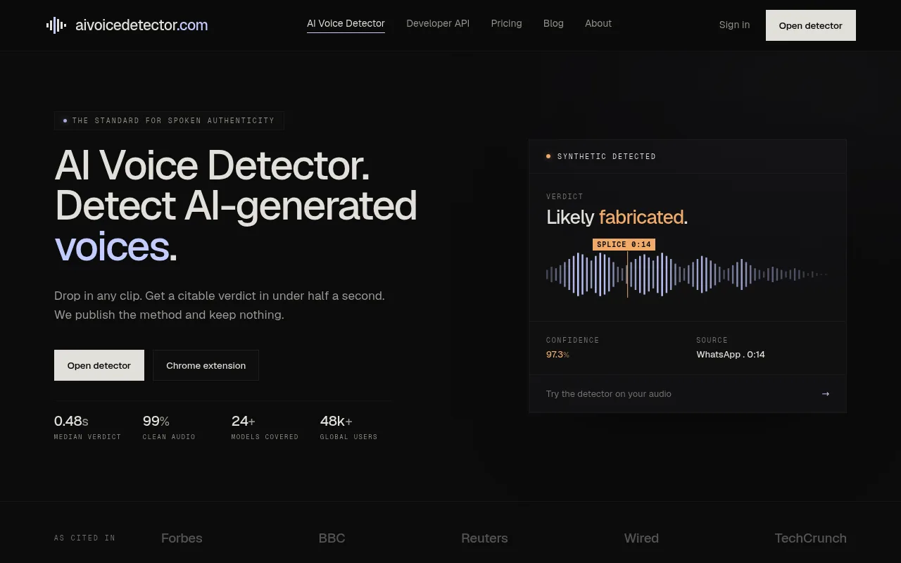 Náhled nástroje AI Voice Detector