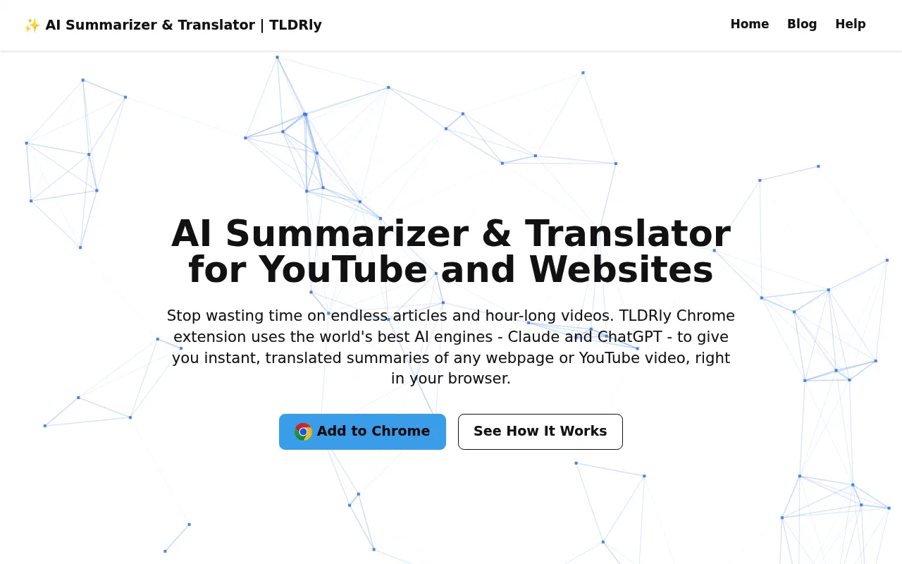 Náhled nástroje AI YouTube & Web Summarizer + Instant Translator | TLDRly