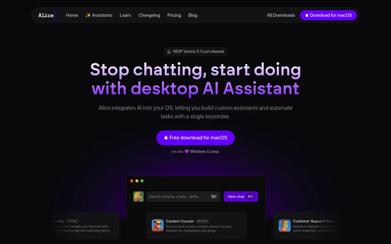 Náhled nástroje Alice - AI Automation App