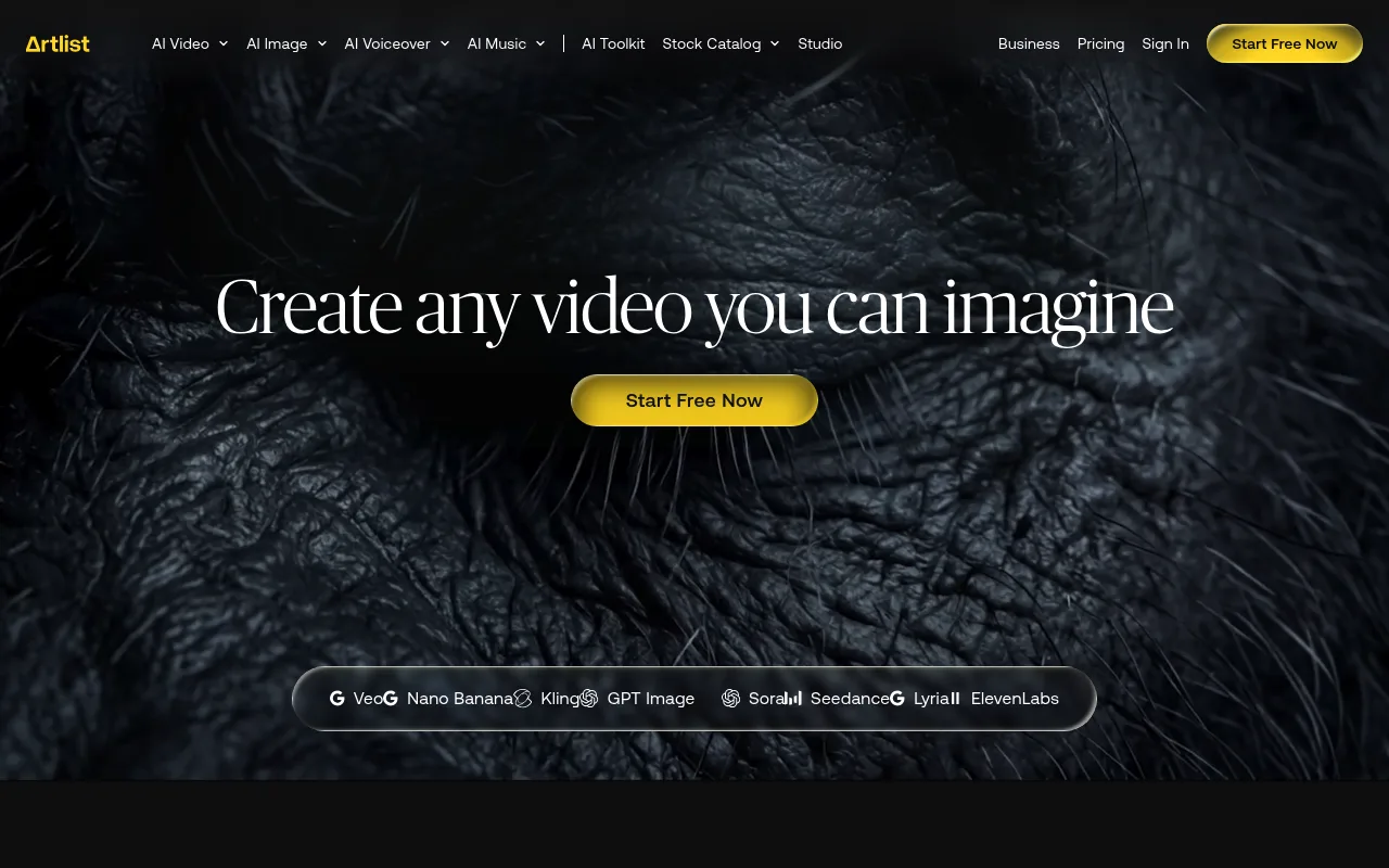 Náhled nástroje Artlist | The Ultimate Creative AI Ecosystem