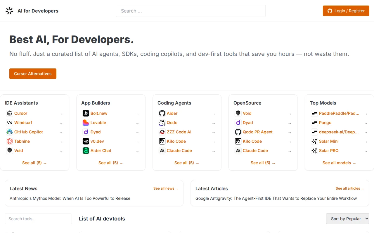 Náhled nástroje awesome-ai-coding-tools