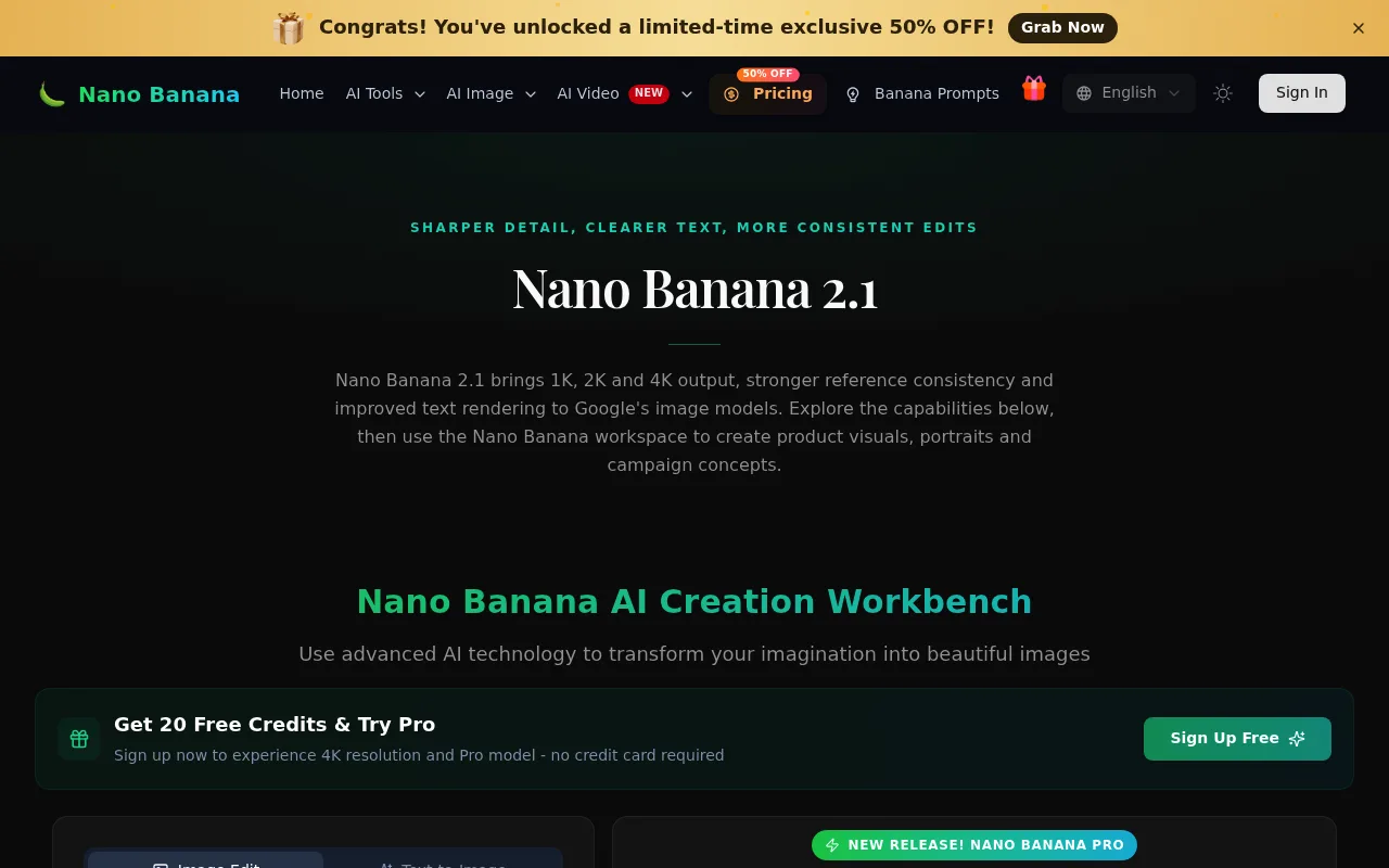 Náhled nástroje banana AI 2.1