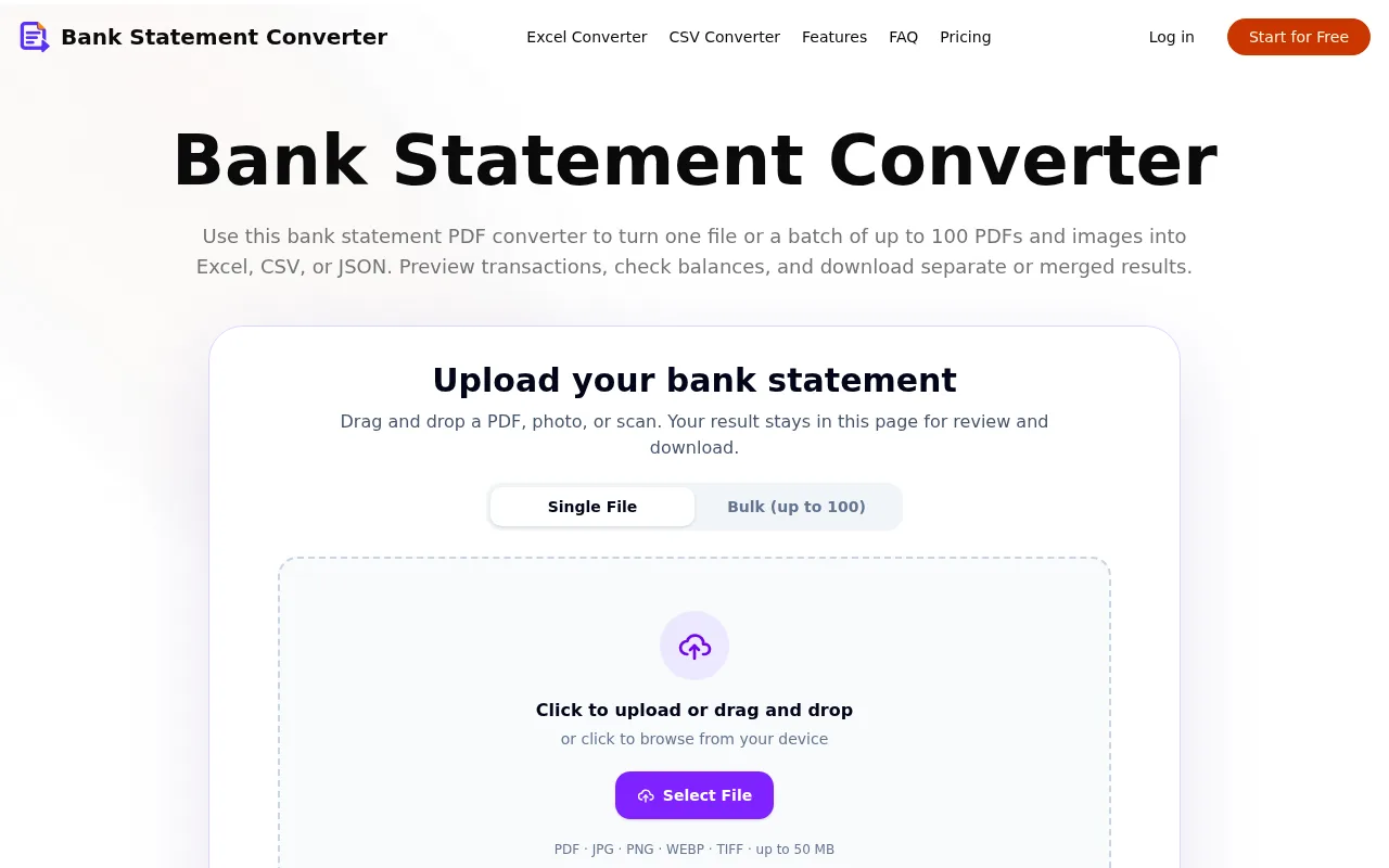 Náhled nástroje Bank Statement Converter
