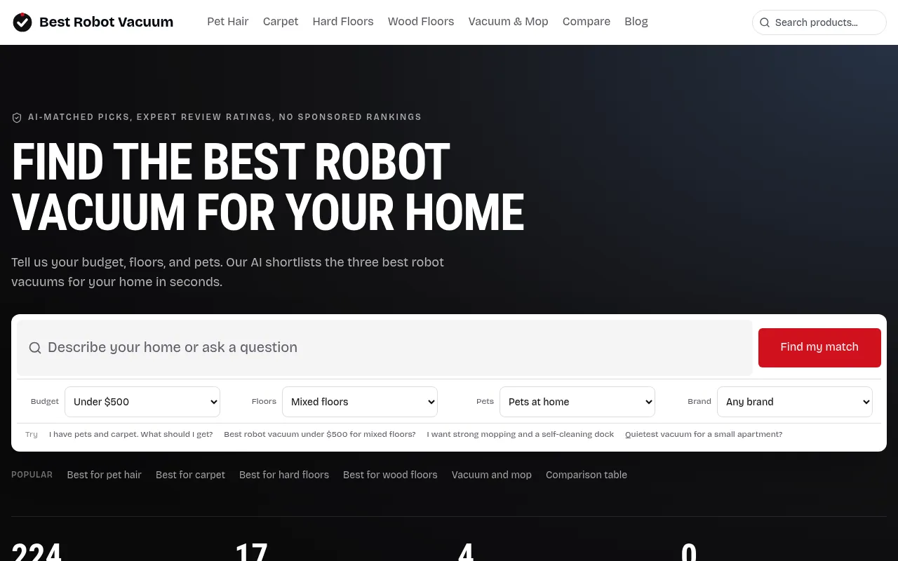Náhled nástroje Best Robot Vacuum