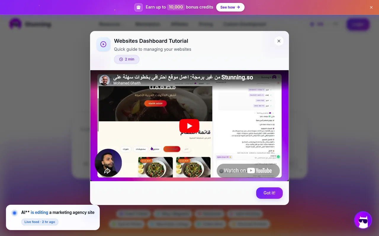 Náhled nástroje ChatGPT Website Builder