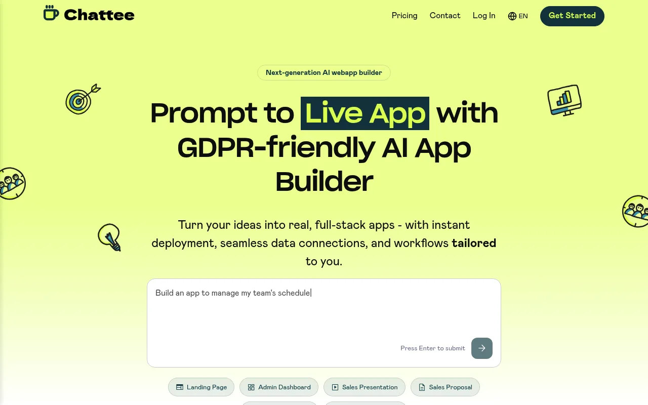 Náhled nástroje Chattee AI App Builder