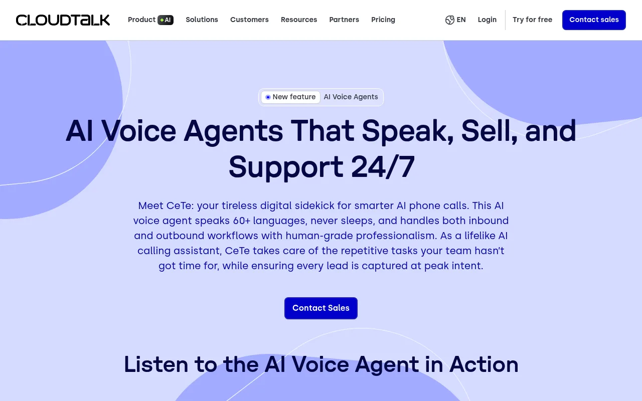 Náhled nástroje CloudTalk | AI Voice Agents