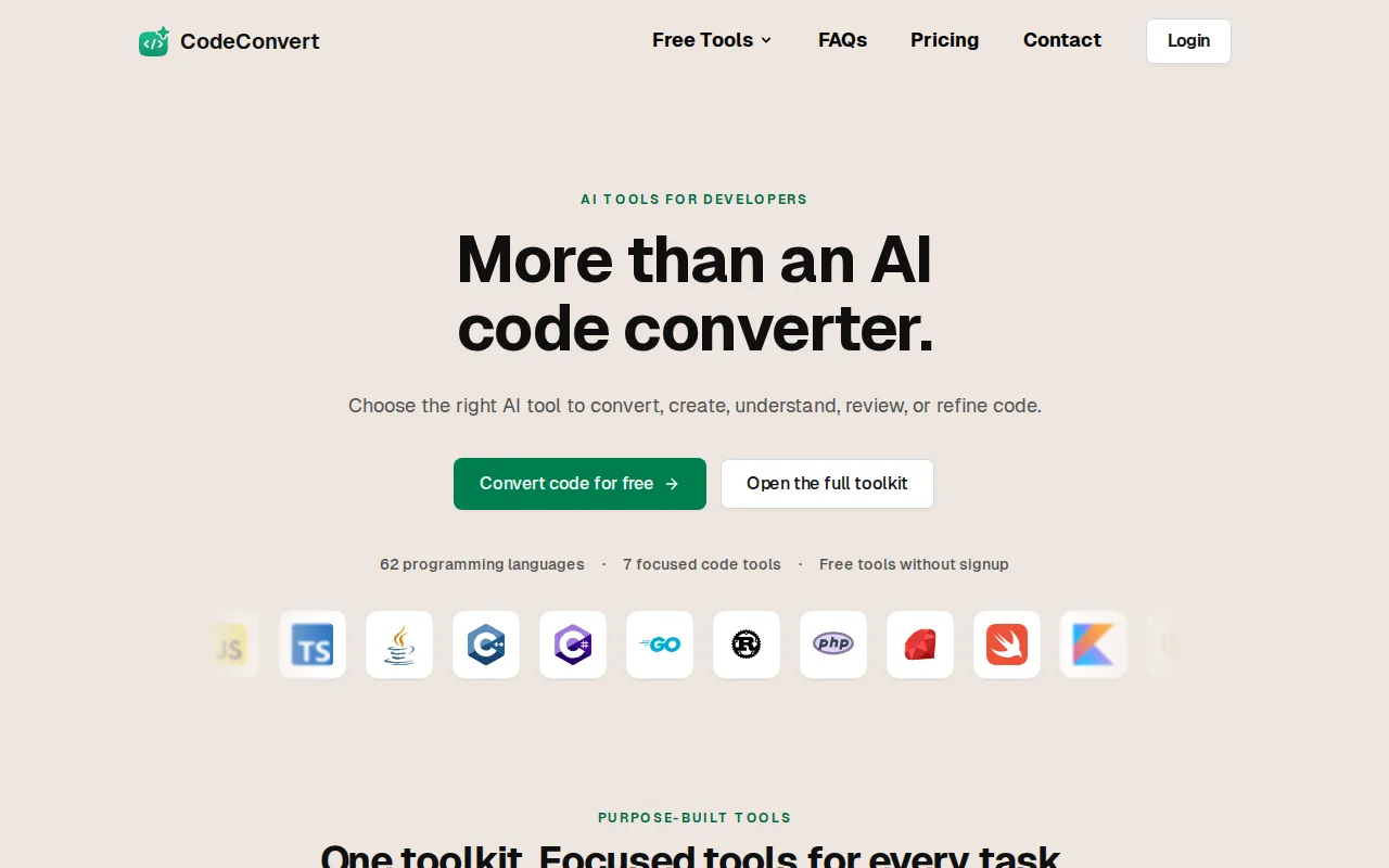 Náhled nástroje Code Language Converter