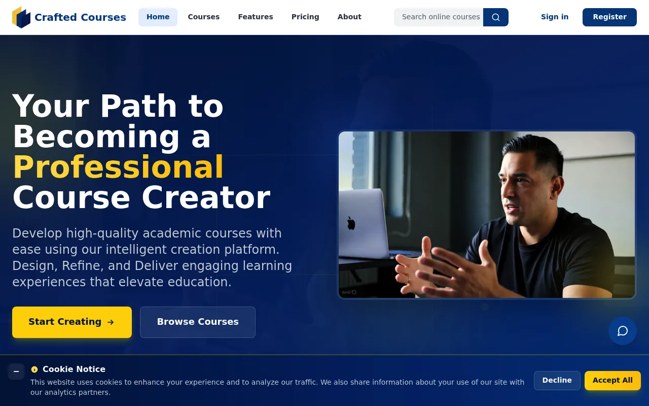 Náhled nástroje CraftedCourses.io