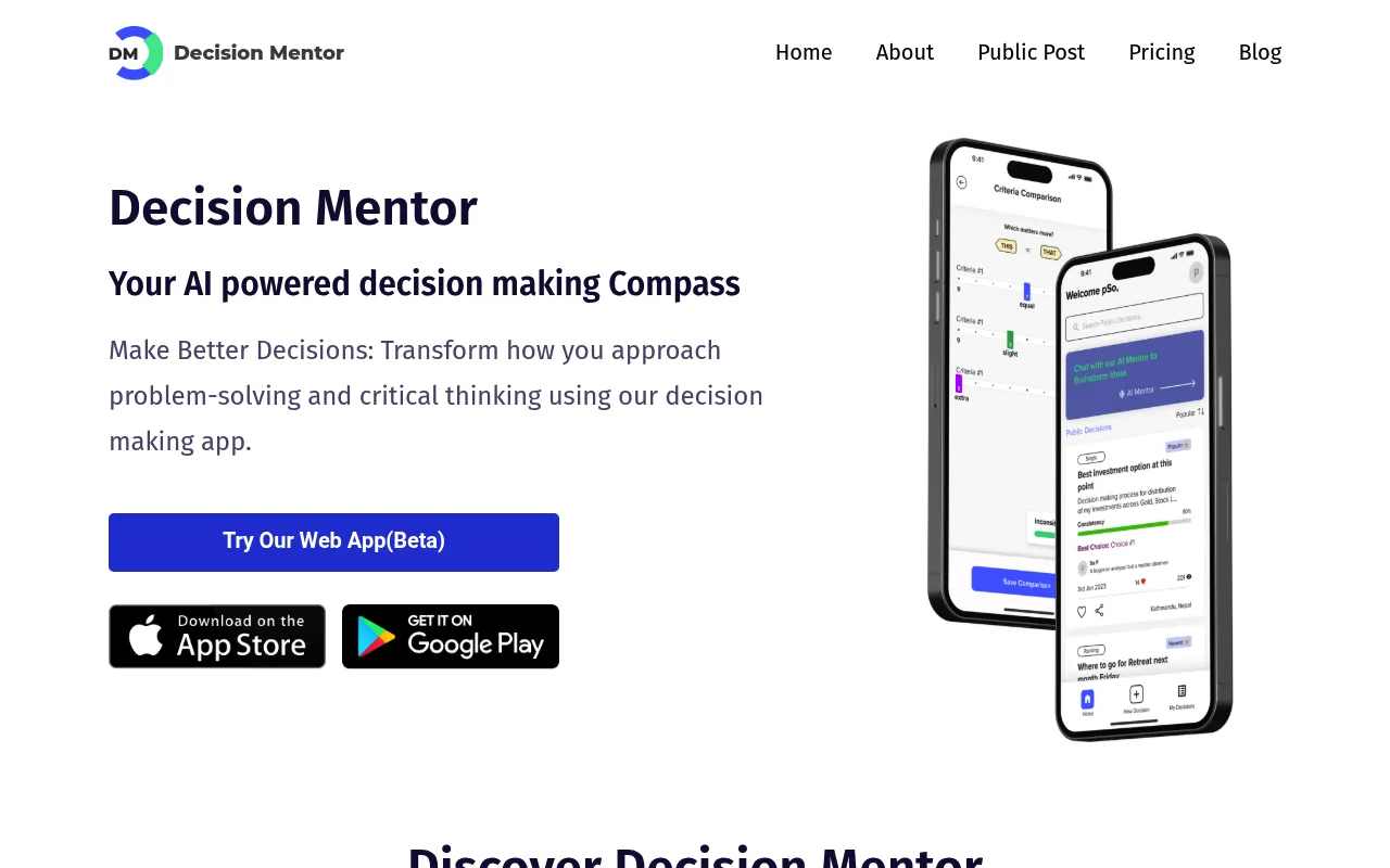 Náhled nástroje Decision Mentor