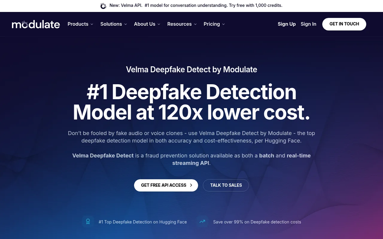 Náhled nástroje Deepfake Detection by Modulate