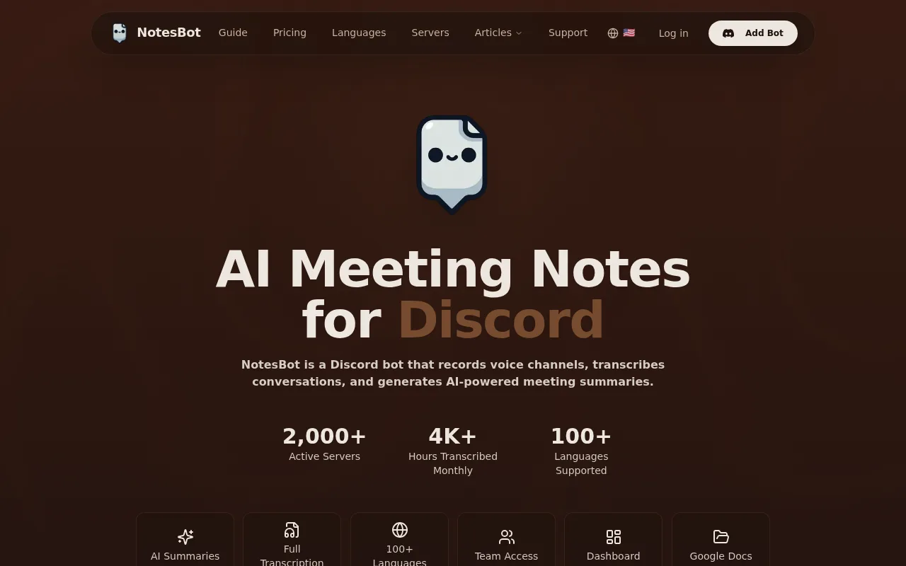 Náhled nástroje Discord NotesBot