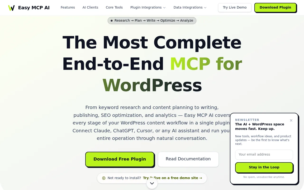 Náhled nástroje Easy MCP AI - Claude ChatGPT Connector for Wordpress