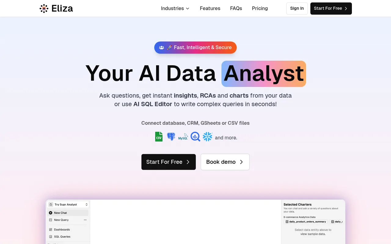 Náhled nástroje Eliza - Your AI Data Copilot