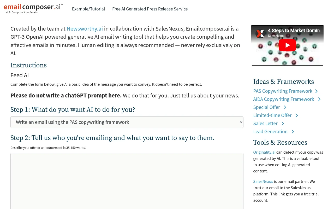 Náhled nástroje EmailCompser.ai