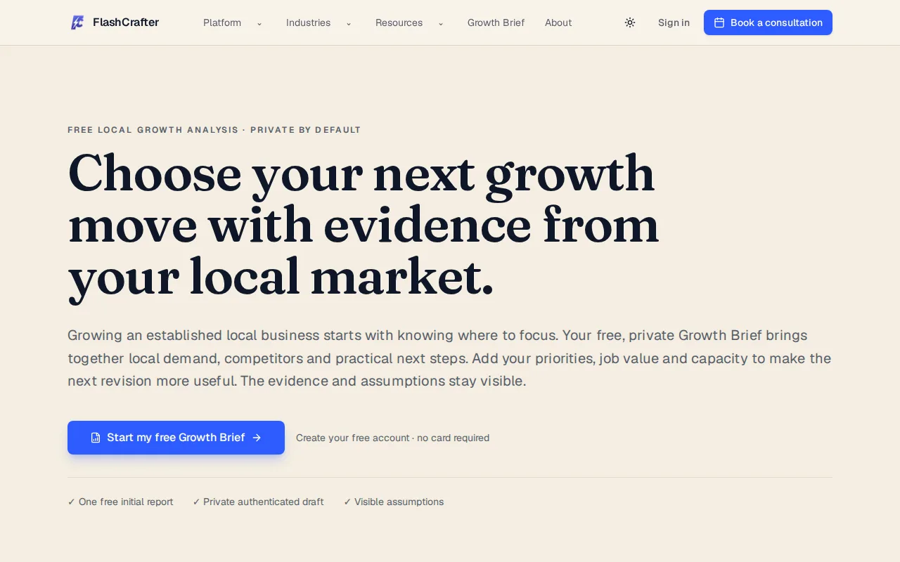 Náhled nástroje FlashCrafter Growth Brief
