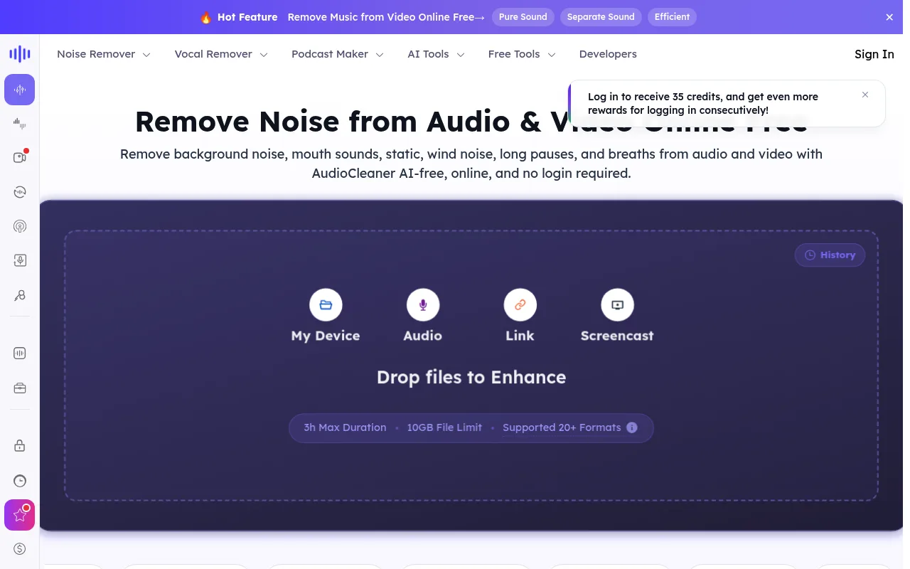 Náhled nástroje Free AI Audio Cleaner Online