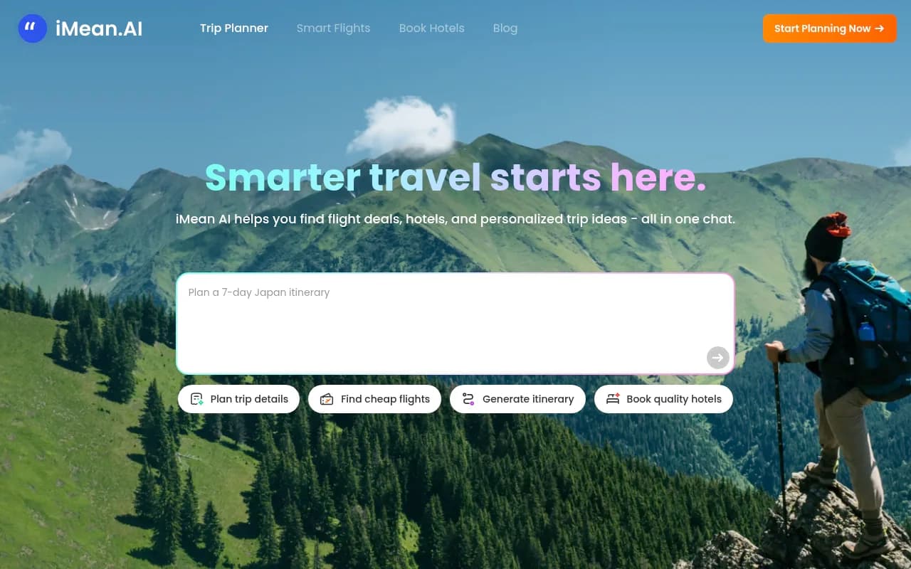 Náhled nástroje iMean AI Trip Planner