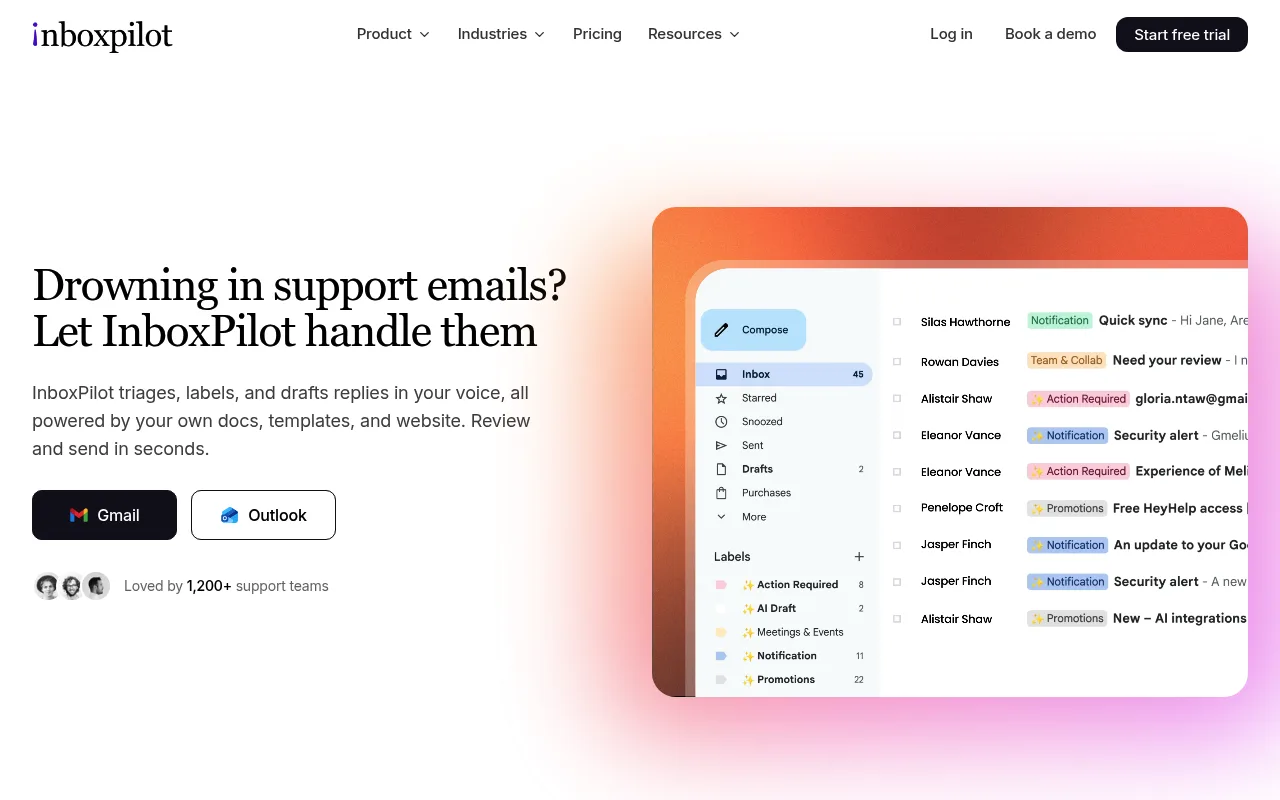 Náhled nástroje InboxPilot - Custom Trained Chatbot for email and website