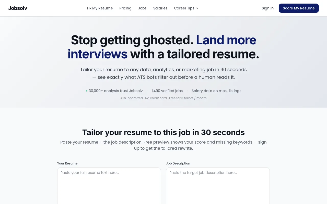 Náhled nástroje Jobsolv: Remote Job Board + AI Resume Tailoring