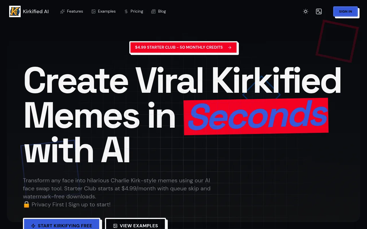 Náhled nástroje Kirkified AI