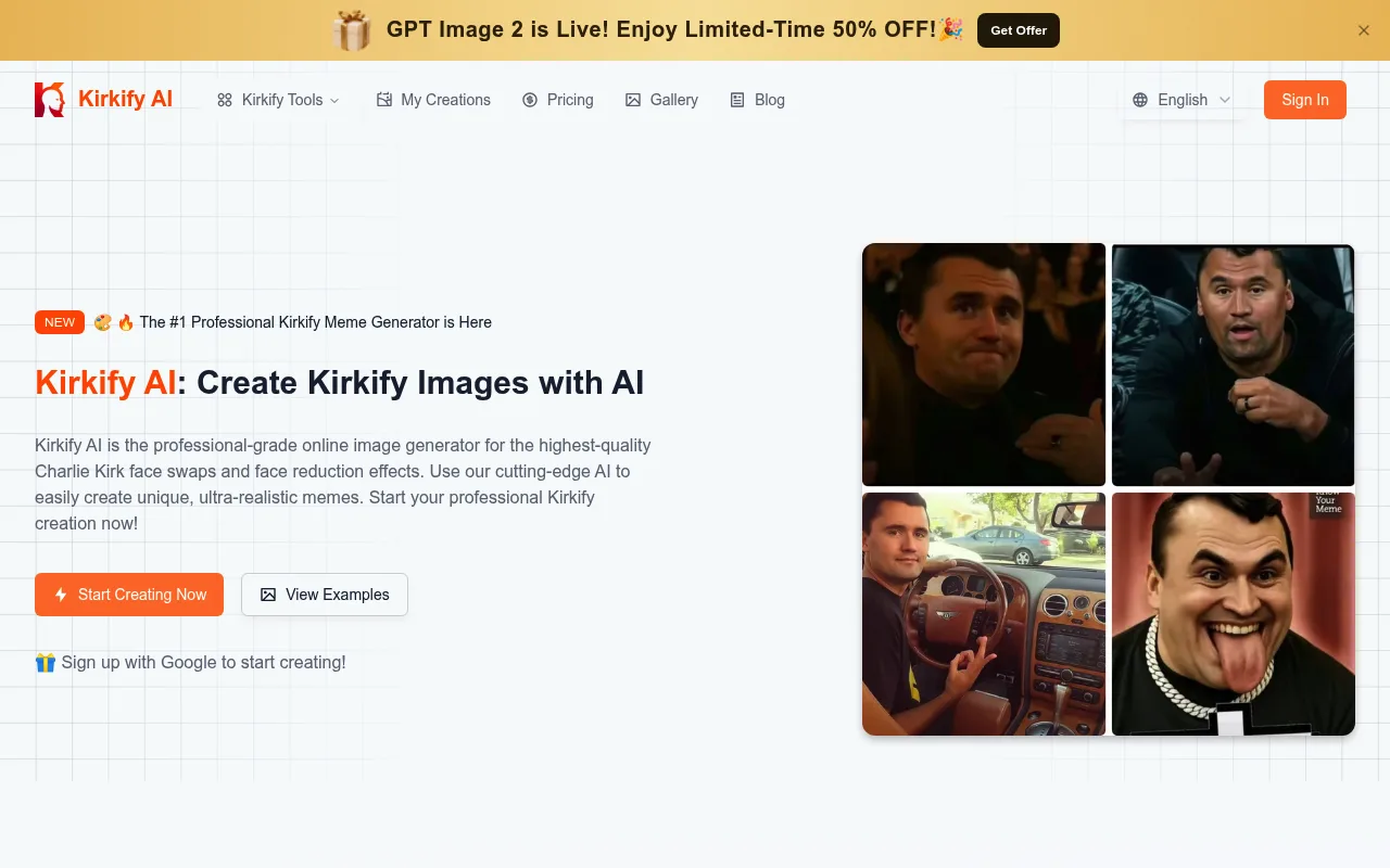 Náhled nástroje Kirkify AI Images Generator