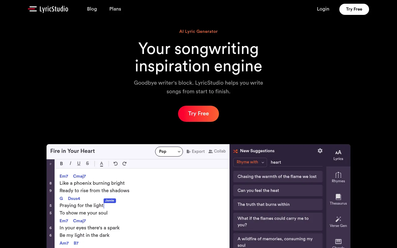 Náhled nástroje Lyric Studio