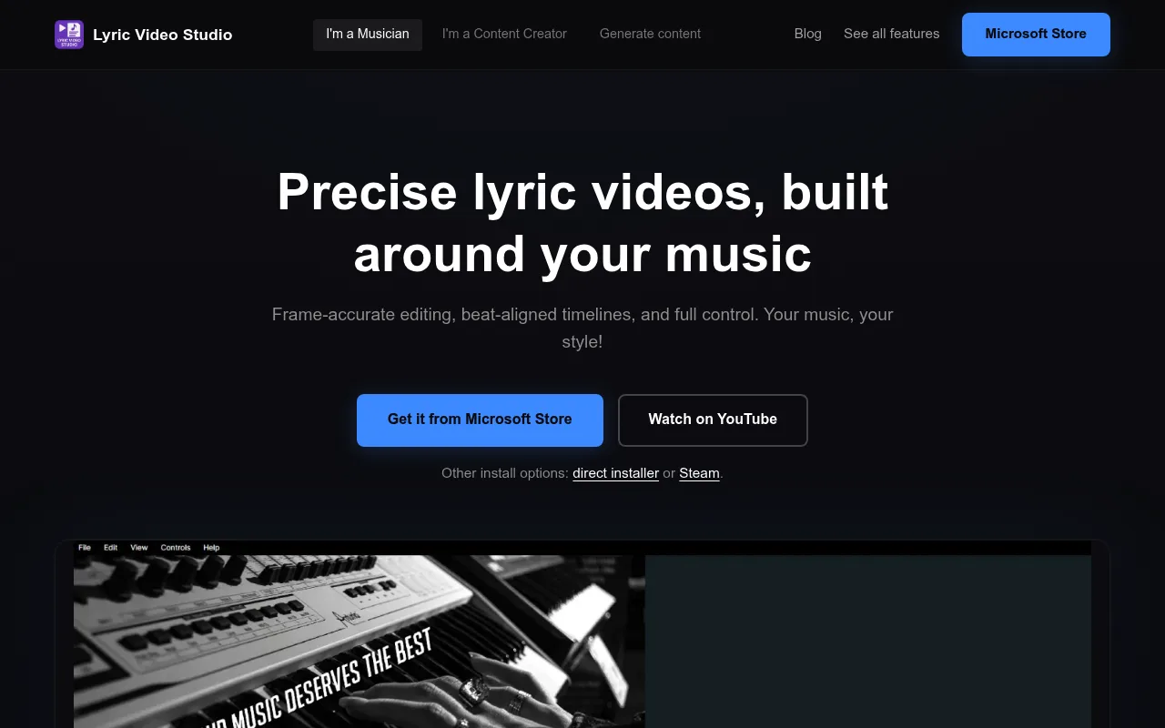 Náhled nástroje Lyric Video Studio