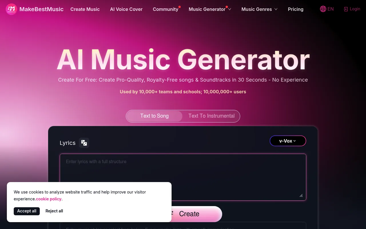 Náhled nástroje MakeBestMusic-Al Song Generator