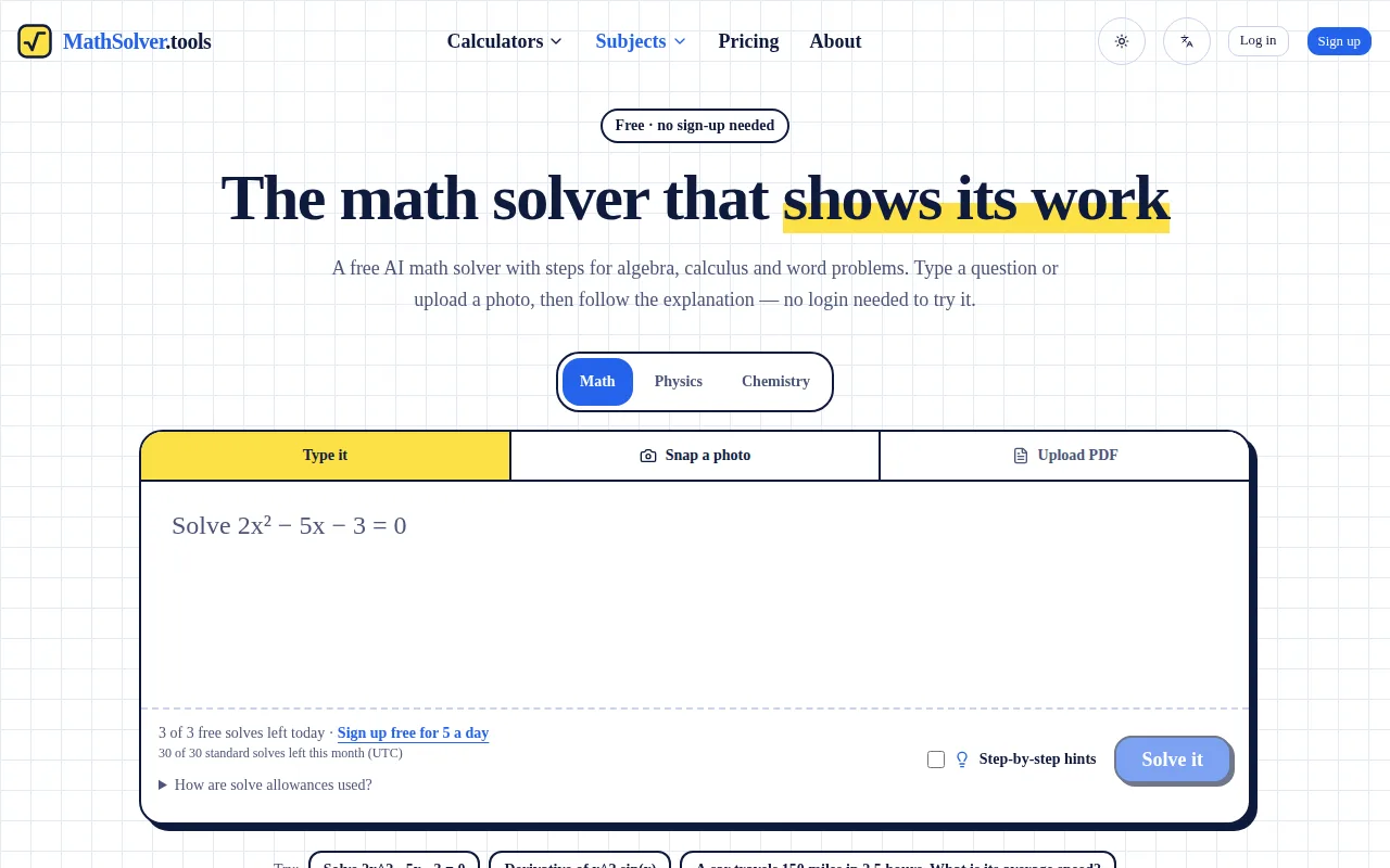 Náhled nástroje MathSolver