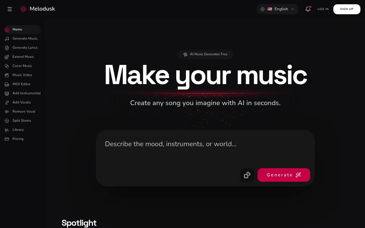 Náhled nástroje Melodusk - AI Music Maker